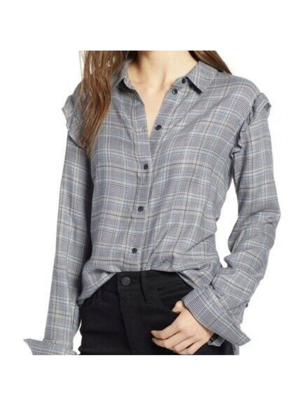 Treasure & Bond Ruffle Bell Sleeve Shirt Grey